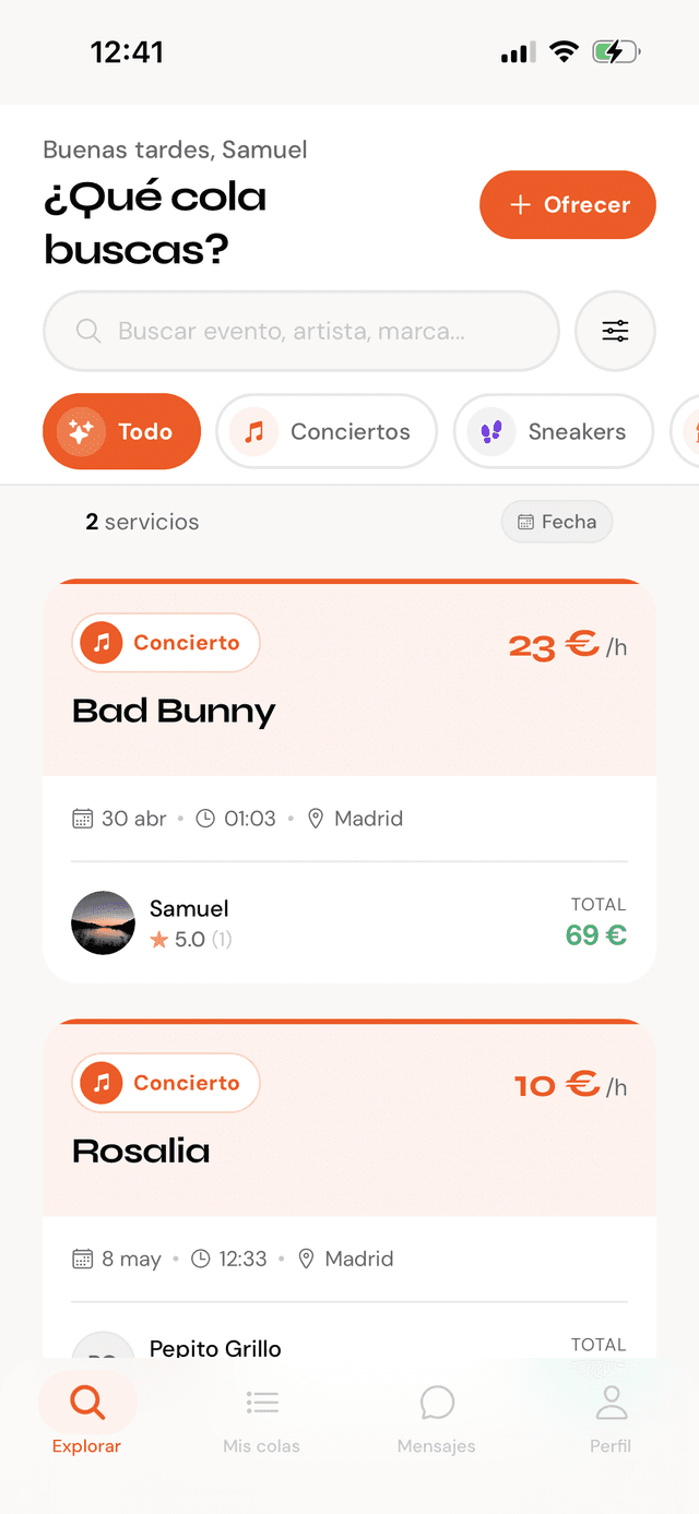 QueuePass app — pantalla de inicio